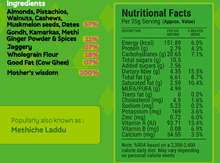 Methi Gondh Dryfruit LadduBar - Mama Nourish - Freshmills