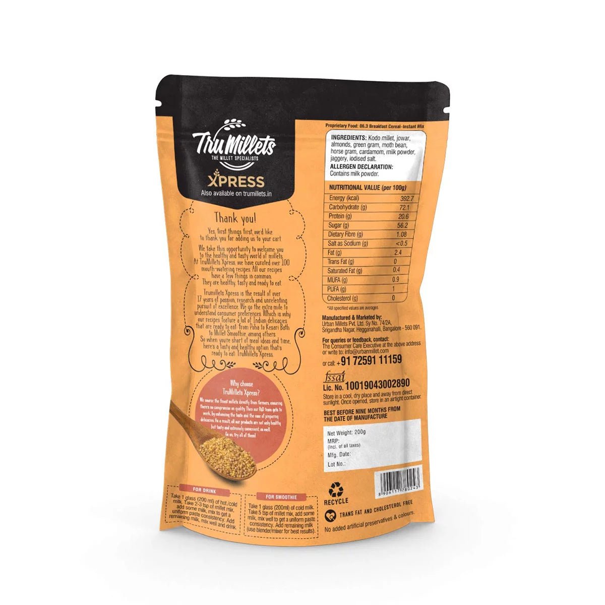 Millet Badam Milk - Tru millets - Freshmills