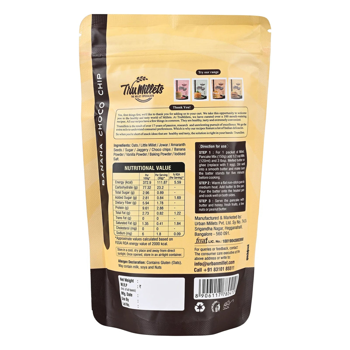 Millet Banana Choco chip Pancake - Tru millets - Freshmills