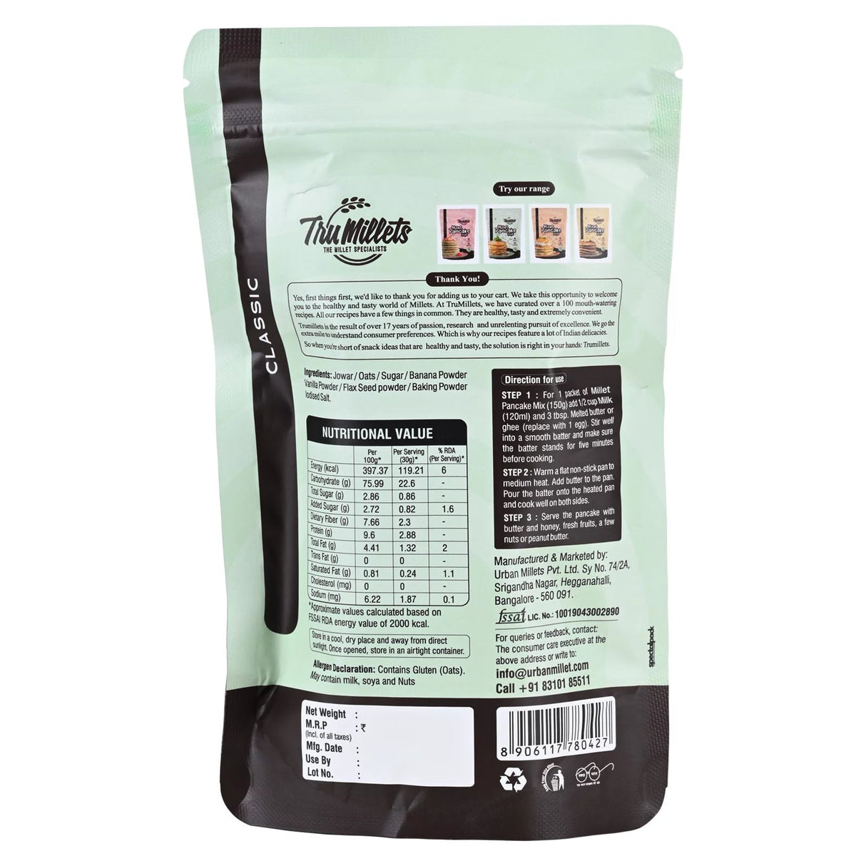 Millet Classic Pancake - Tru millets - Freshmills