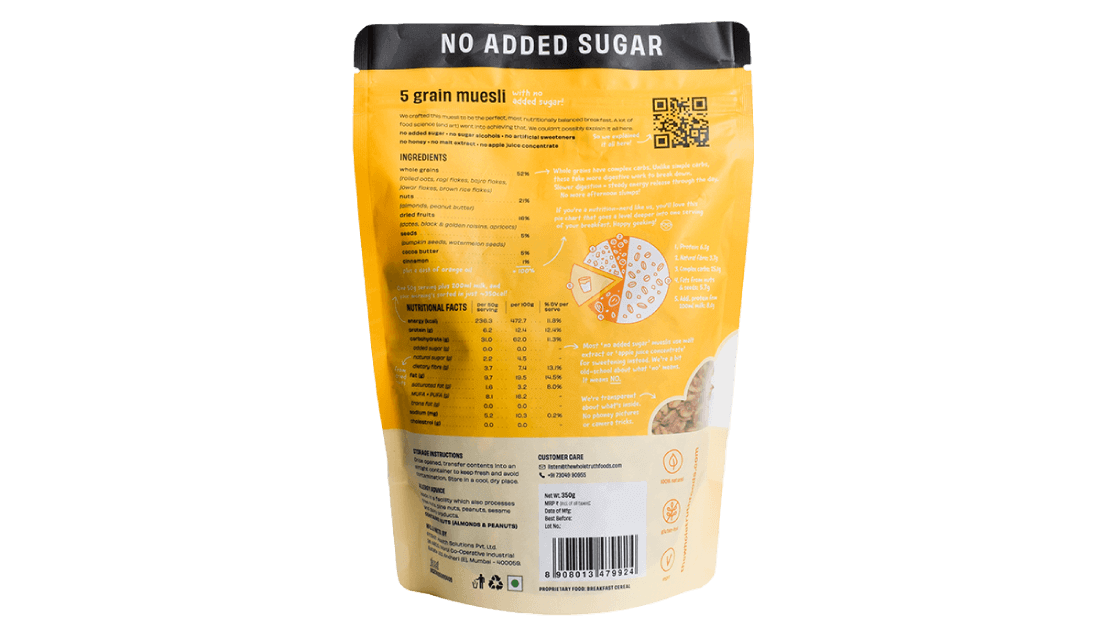 No Added Sugar - 5 Grain Muesli - The Whole Truth - Freshmills