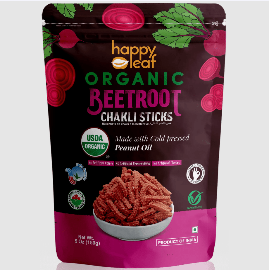 Organic Beetroot Chakli Sticks - Happy Leaf Snacks - Freshmills