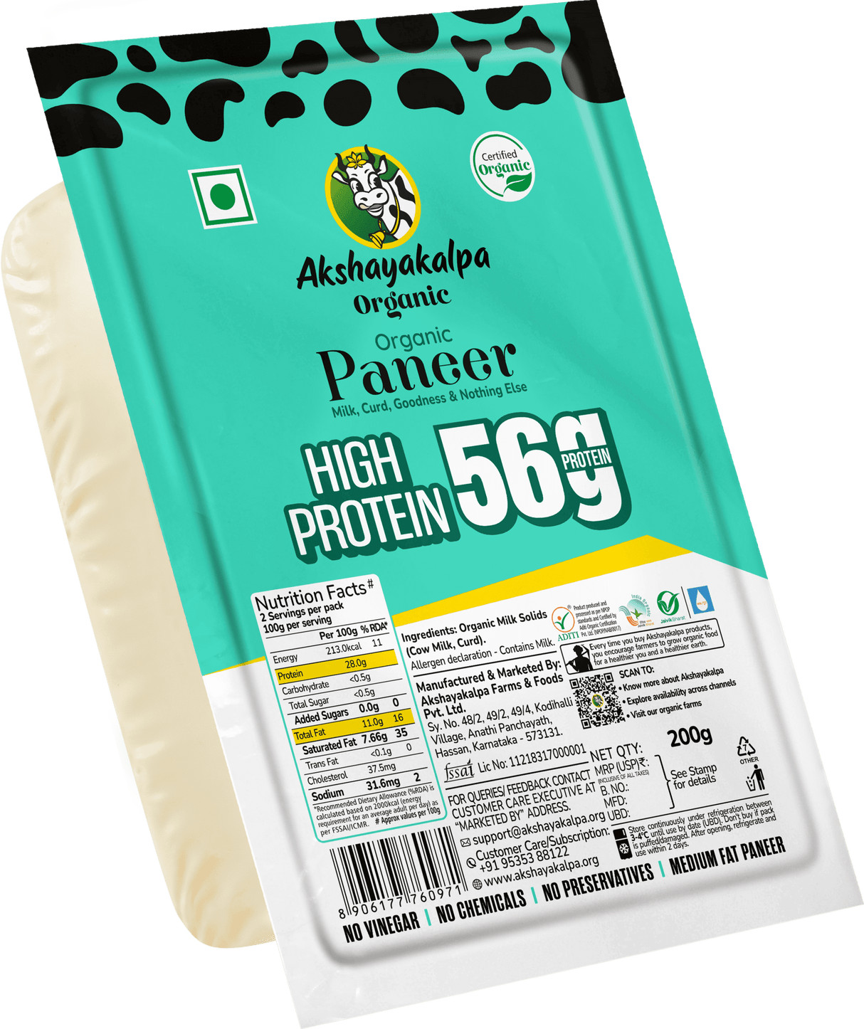 Organic High Protein Paneer - Akshayakalpa - Freshmills