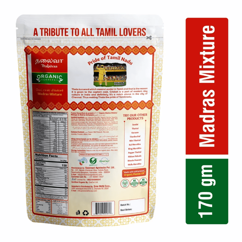 Organic Madras Mixture - Thalaivaa Snacks - Freshmills