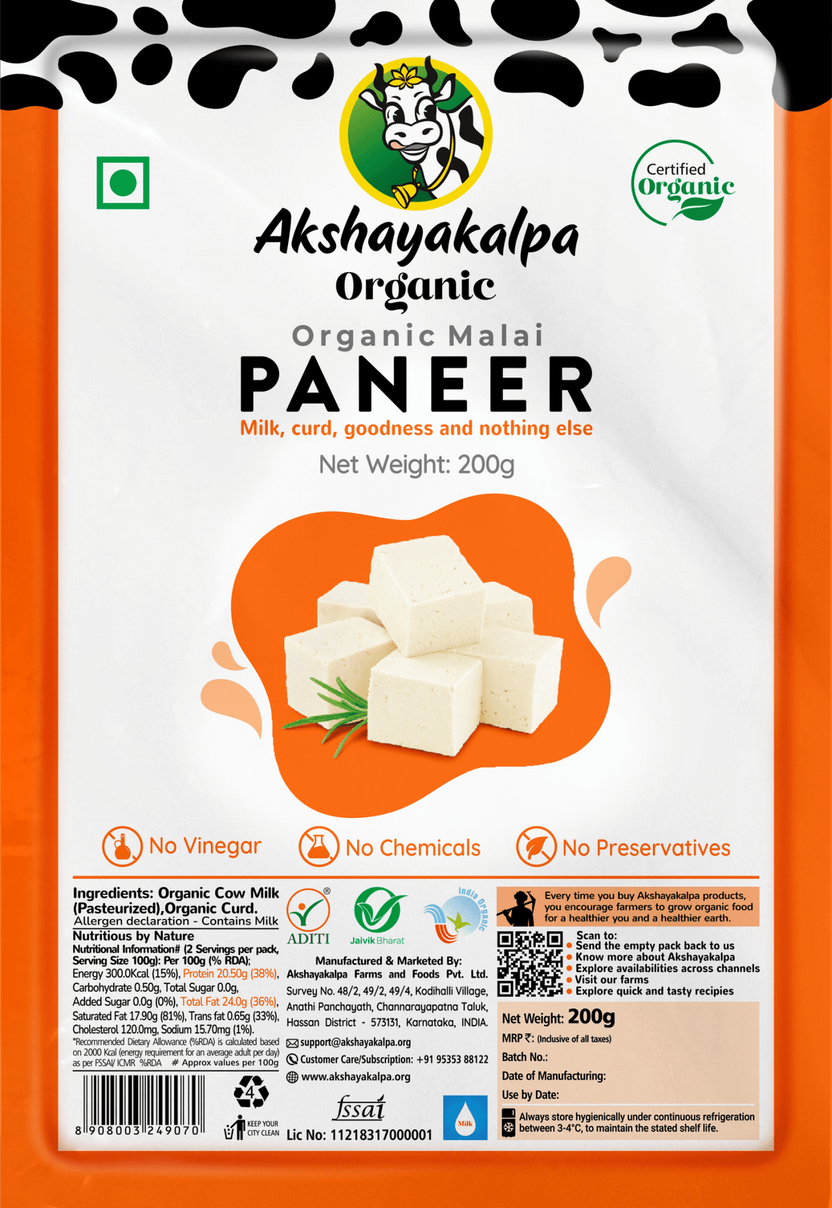 Organic Malai Paneer - Akshayakalpa - Freshmills