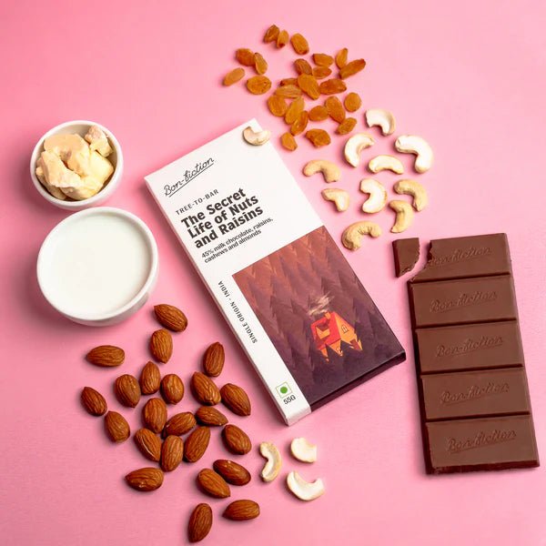 The Secret Life of Nuts and Raisins 45% Milk Fruit & Nut Chocolate - Bon Fiction - Freshmills