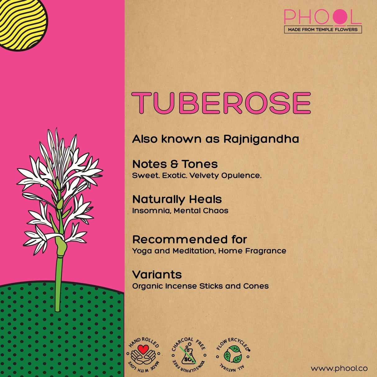 Tuberose Incense Cones - Phool - Freshmills