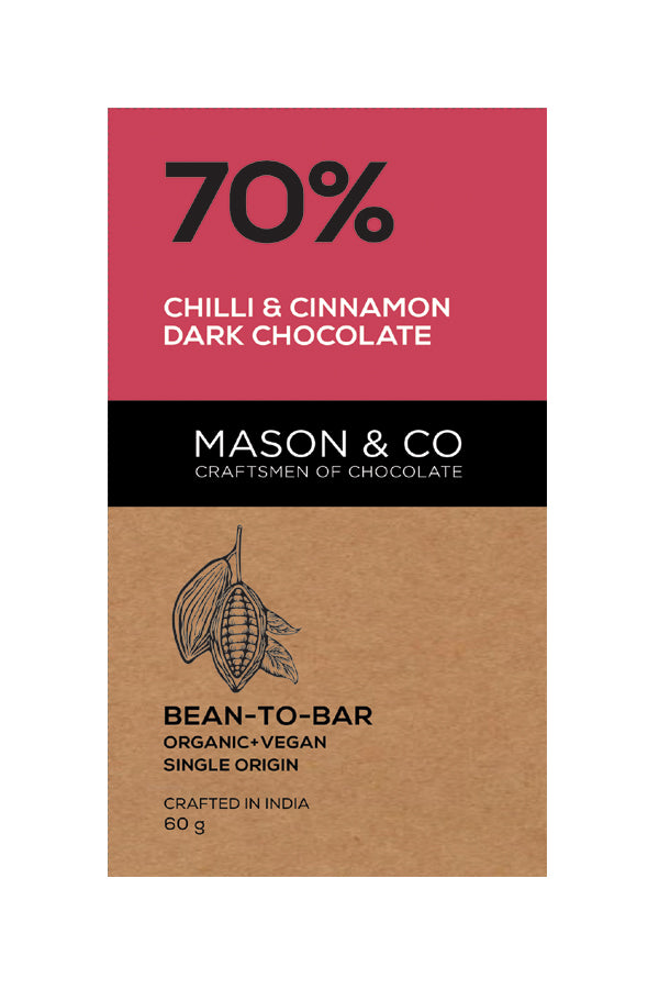 70% Chilli & Cinnamon Dark Chocolate Bar