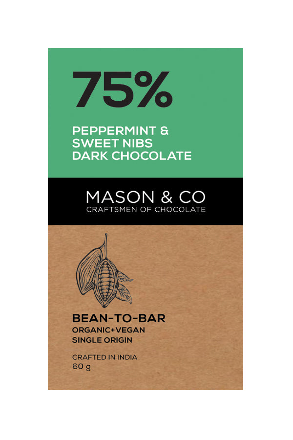 75% Peppermint & Sweet Nibs Dark Chocolate Bar
