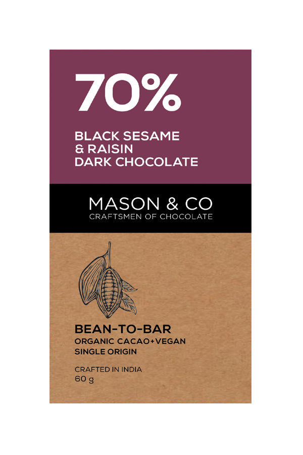 70% Black Sesame & Raisin Dark Chocolate Bar